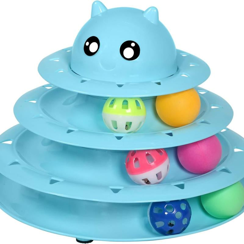 24 PCS Cat Toys, 3-Level Turntable Kitten Toys Set, Interactive Cat Roller Toys for Indoor Cats, Catnip Toys, Cat Teaser Toys, Mice Toys, Spring Toys, Various Ball Toys for Kitty Interactive Chirping