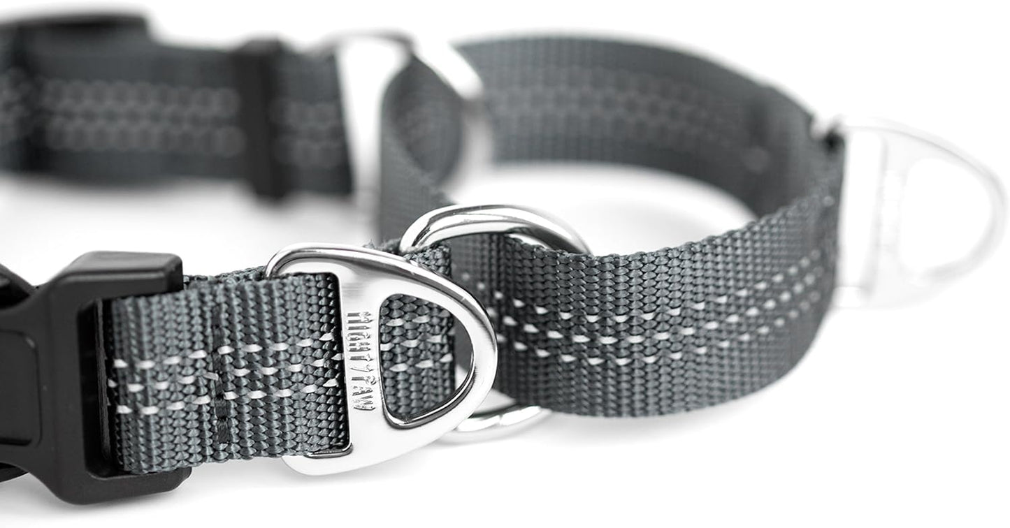 Martingale Nylon Training Collar. Our Trainer Approved Limited Slip Collar. Modified Cinch for Controlled Force for Optimal Training. Reflective Stitching to Keep Your Dog Safe
