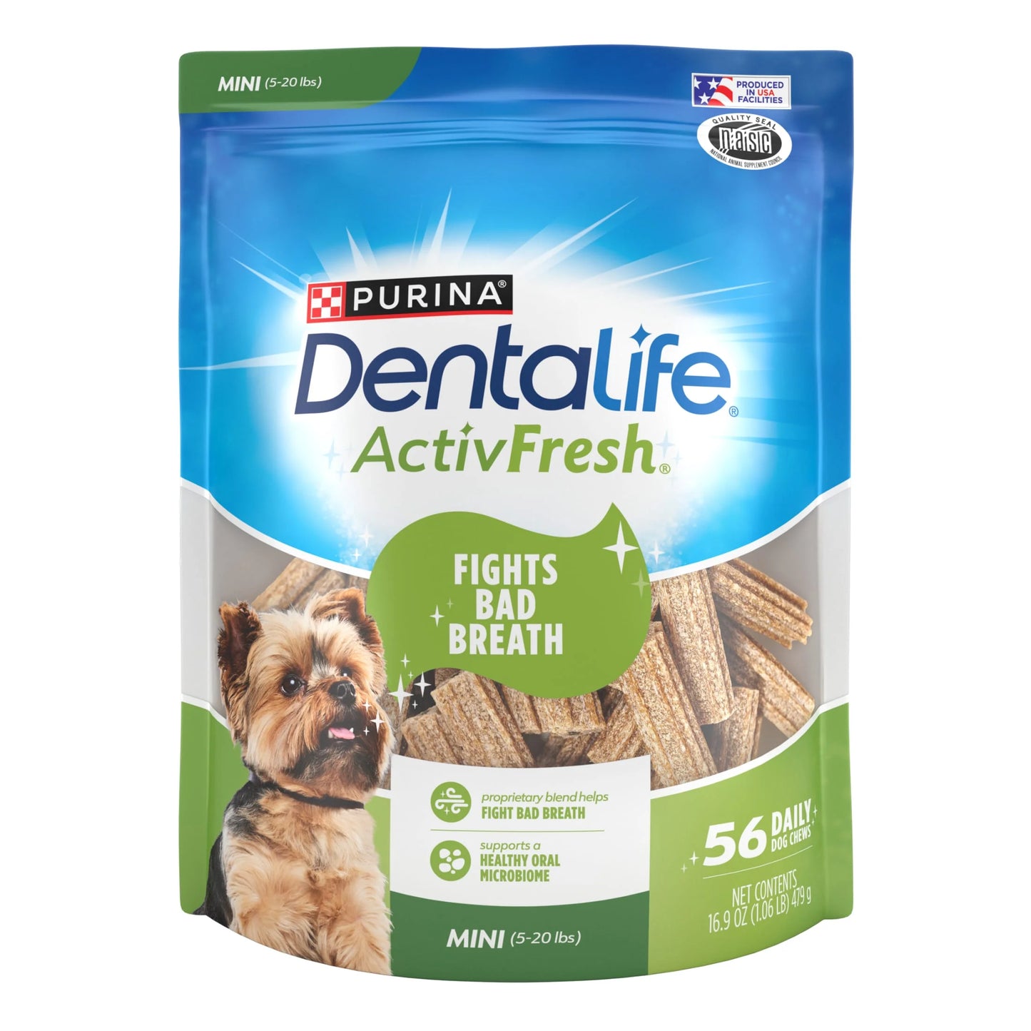 Purina Activfresh Mini & Toy Dog Dental Treats with Chicken, 16.9 Oz Pouch (56 Count)