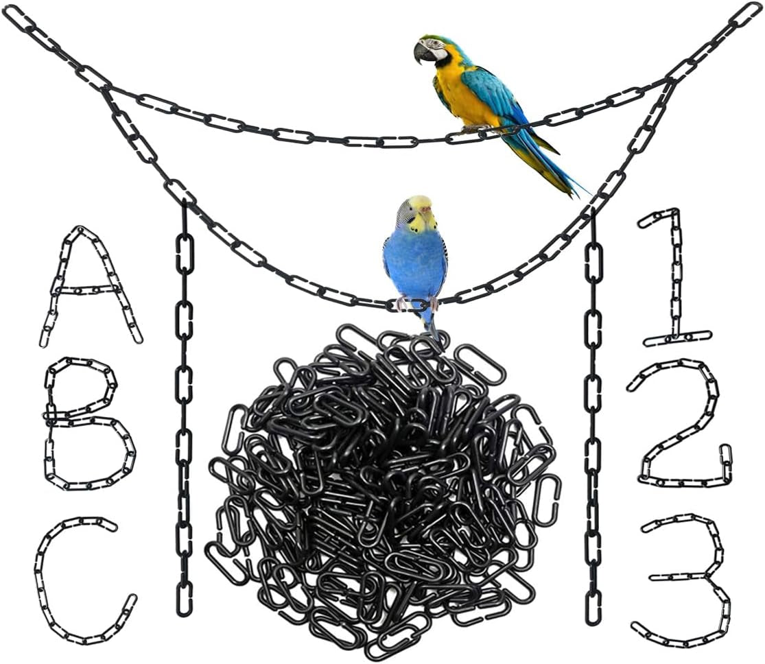 200-Piece Black Plastic Chain Links & Toys - Interlocking C-Clip Bird Cage Accessories for Parakeets, Sugar Gliders, Small Pets (Climbing/Swinging Toys)