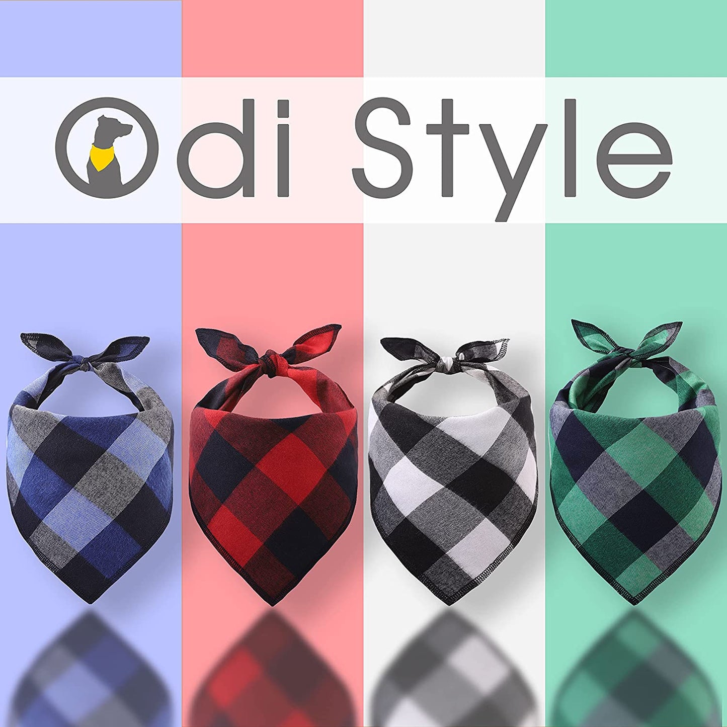Dog Bandana 4 Pack - Dog Bandanas Boy, Girl, Premium Durable Soft Lightweight Fabric, Buffalo Plaid Scarf for Medium and Large Dogs Pets, Black and White, Red, Green, Blue, Large