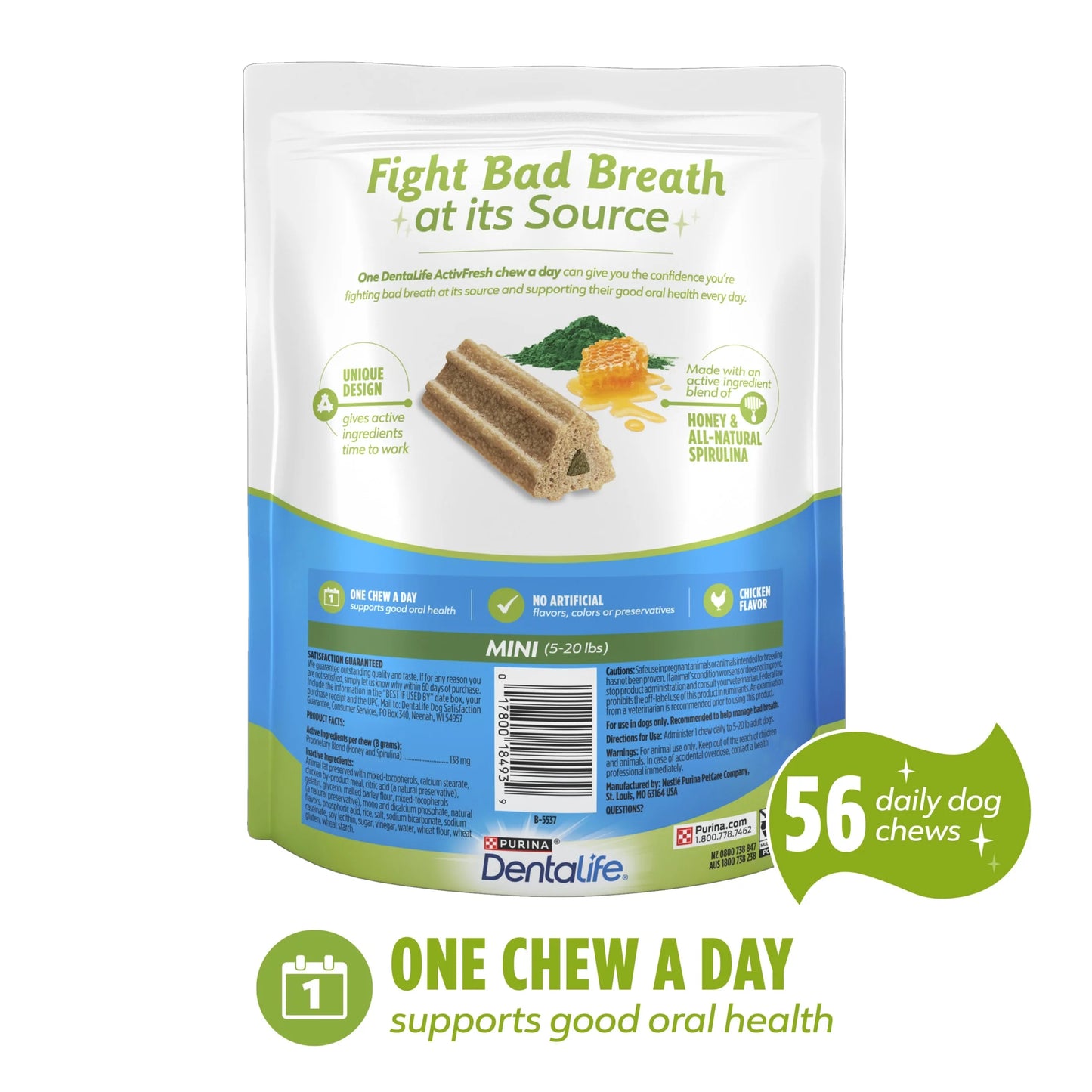 Purina Activfresh Mini & Toy Dog Dental Treats with Chicken, 16.9 Oz Pouch (56 Count)