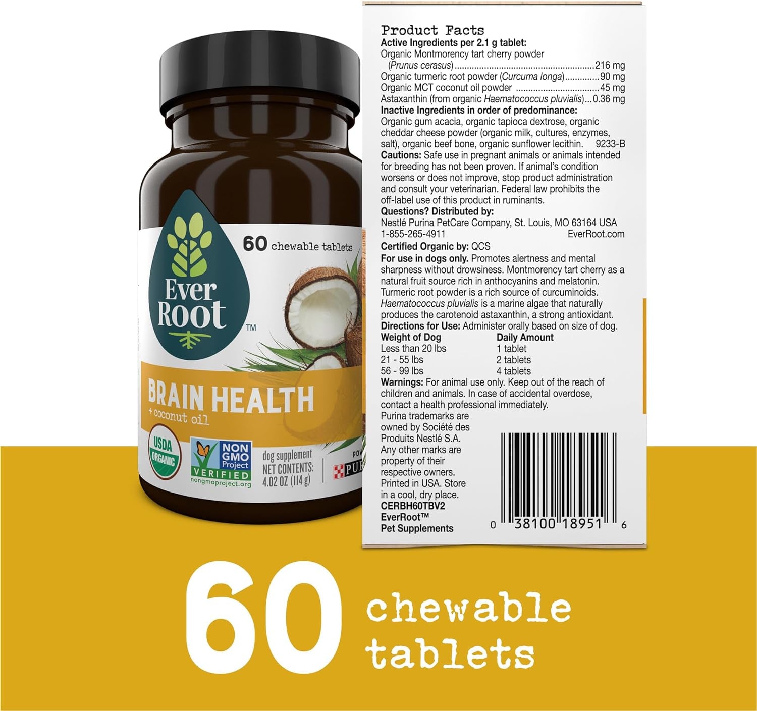 Dog Supplements Powered by Purina Brain Health Chewable Tablets with Coconut Oil - 4.02 Oz. Canister