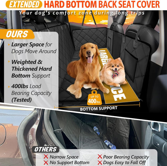 Back Seat Extender for Dogs-Large Space, Dog Car Seat Cover Hard Bottom Holds 400Lbs, Sturdy Backseat Extender for Dogs, Waterproof Dog Hammock for Car Dog Car Bed for Car, SUV, Truck Black