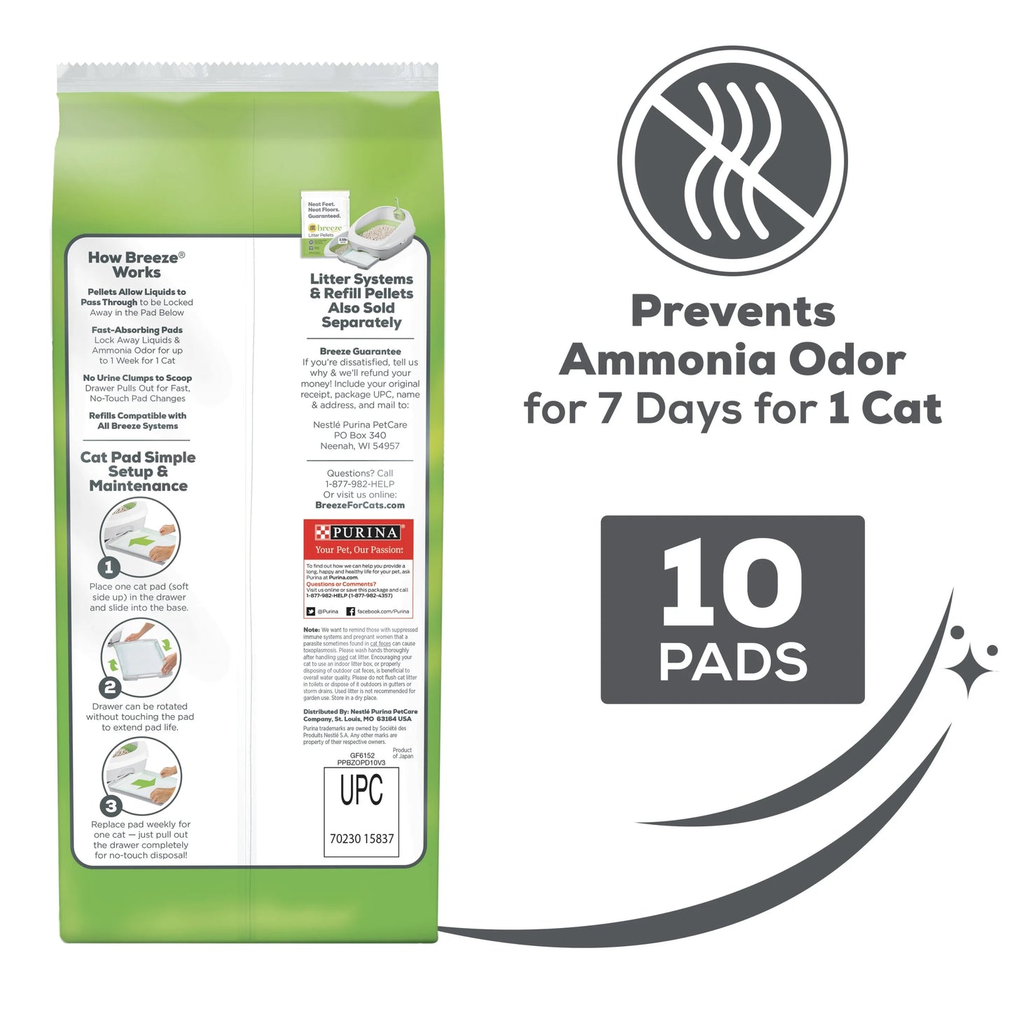 (4 Pack) Purina  Breeze Absorbent Cat Litter Pads, 24/7 Odor Control, Refill Pack, 10 Ct. Pouch