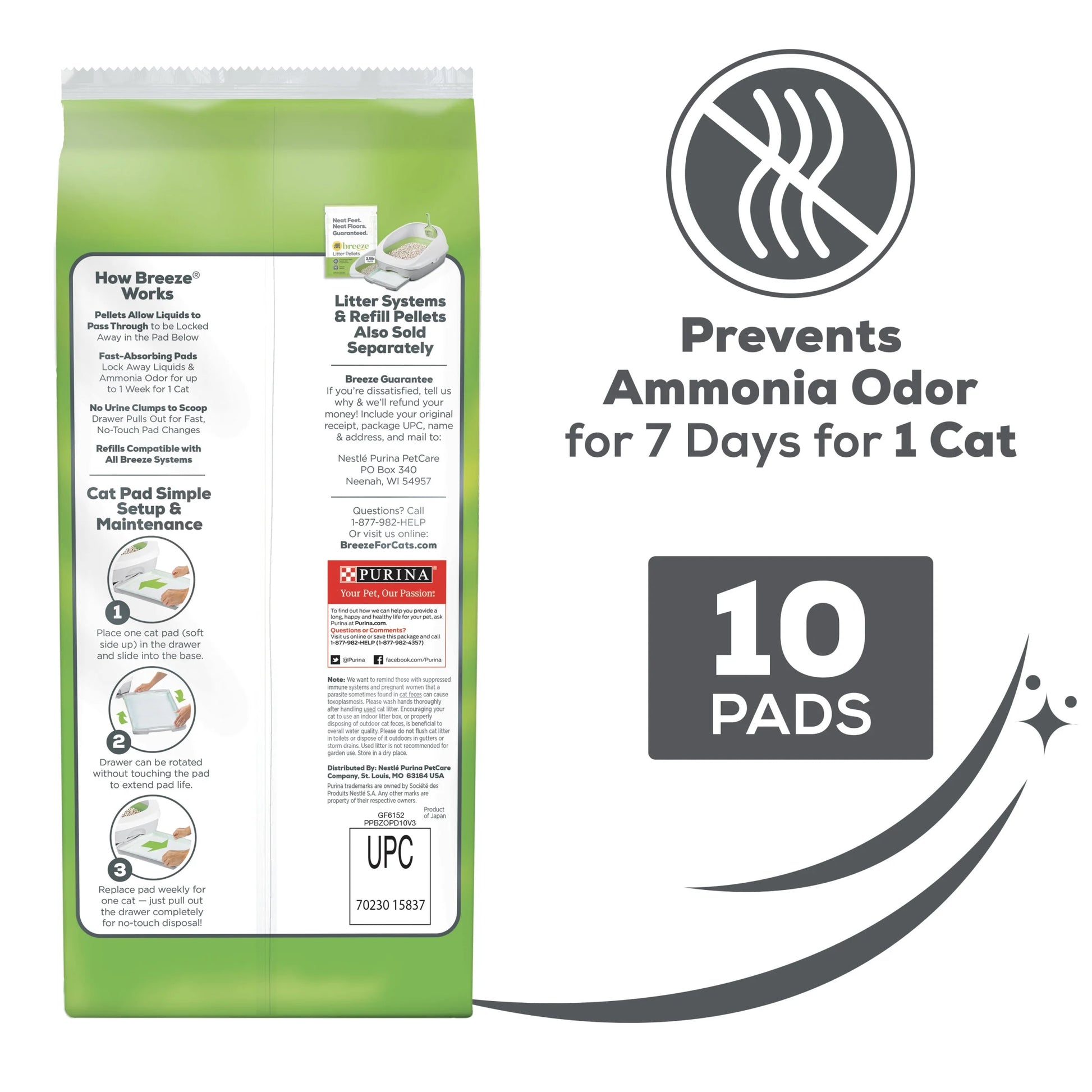 (4 Pack) Purina  Breeze Absorbent Cat Litter Pads, 24/7 Odor Control, Refill Pack, 10 Ct. Pouch