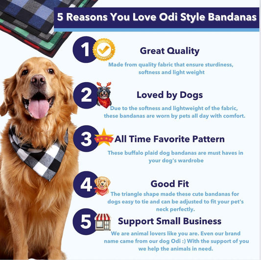Dog Bandana 4 Pack - Dog Bandanas Boy, Girl, Premium Durable Soft Lightweight Fabric, Buffalo Plaid Scarf for Medium and Large Dogs Pets, Black and White, Red, Green, Blue, Large