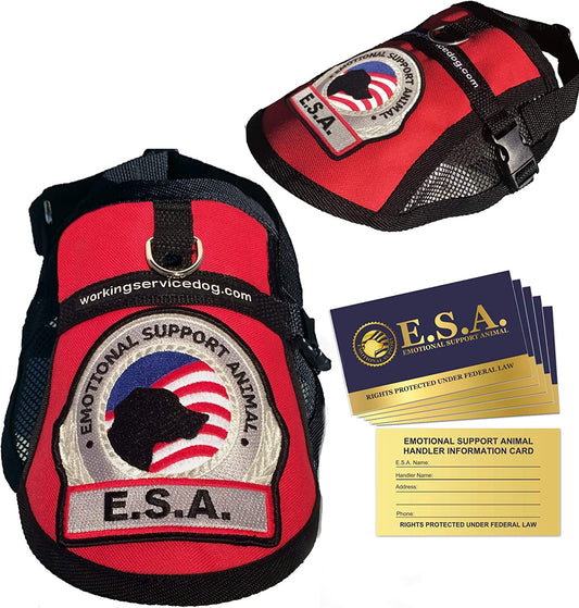 Premium Emotional Support Dog Vest | ESA Dog Vest | Mesh Cooling Panel | Emotional Support Dog Harness | Includes 5 Federal Law ESA Handout Cards (14" - 17" Girth, Red)