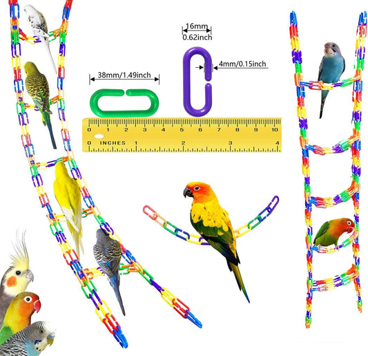 200-Piece Rainbow Plastic Chain Links & Toys - Interlocking C-Clip Bird Cage Accessories for Parakeets, Sugar Gliders, Small Pets (Climbing/Swinging Toys)
