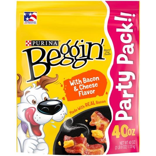 Purina  Strips Dog Treats with Real Bacon & Cheese Flavors Tender Chews, 40 Oz Pouch