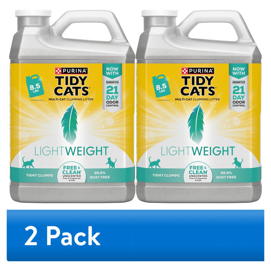 (2 Pack) Purina  Lightweight Clumping Cat Litter, Unscented, Low Dust,24/7 Odor Control, 8.5 Lb. Jug