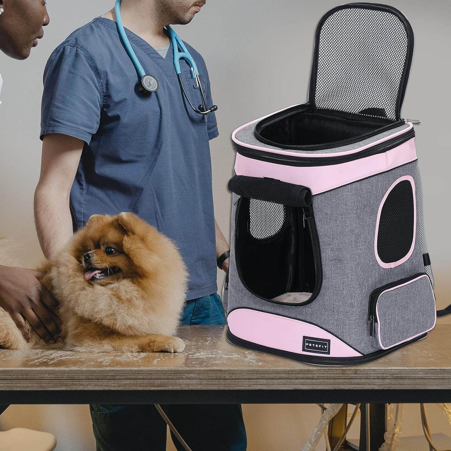 Dog Backpack Carrier with Upgrade Waist Cushion Design to Better Fit the Waist, Suitable for Small and Medium Dogs Cats, and Rabbits up to 18 Pounds
