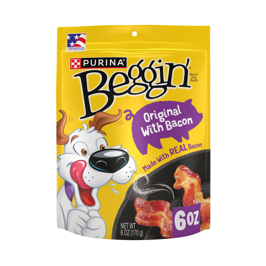 Purina  Strips Dog Treat Chews, Original with Real Bacon Snacks, 6 Oz Pouch