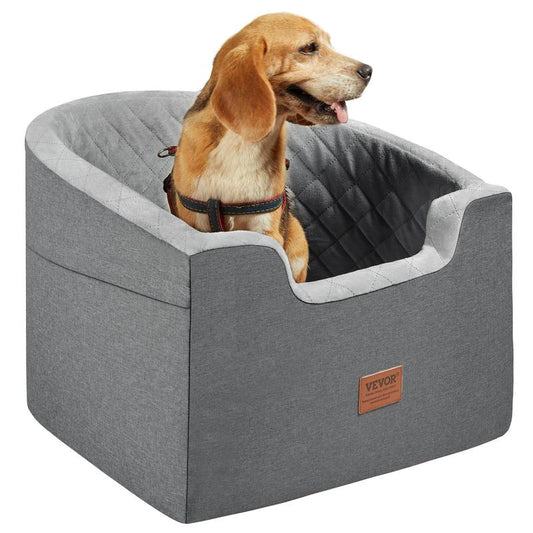 VEVOR Dog Car Seat, Waterproof Dog Booster Seat for Car with a Storage Pocket, Clip-On Safety Leash and Sponge Filling, Dog Car Bed for Small & Medium Dog up to 55Lbs, Gray