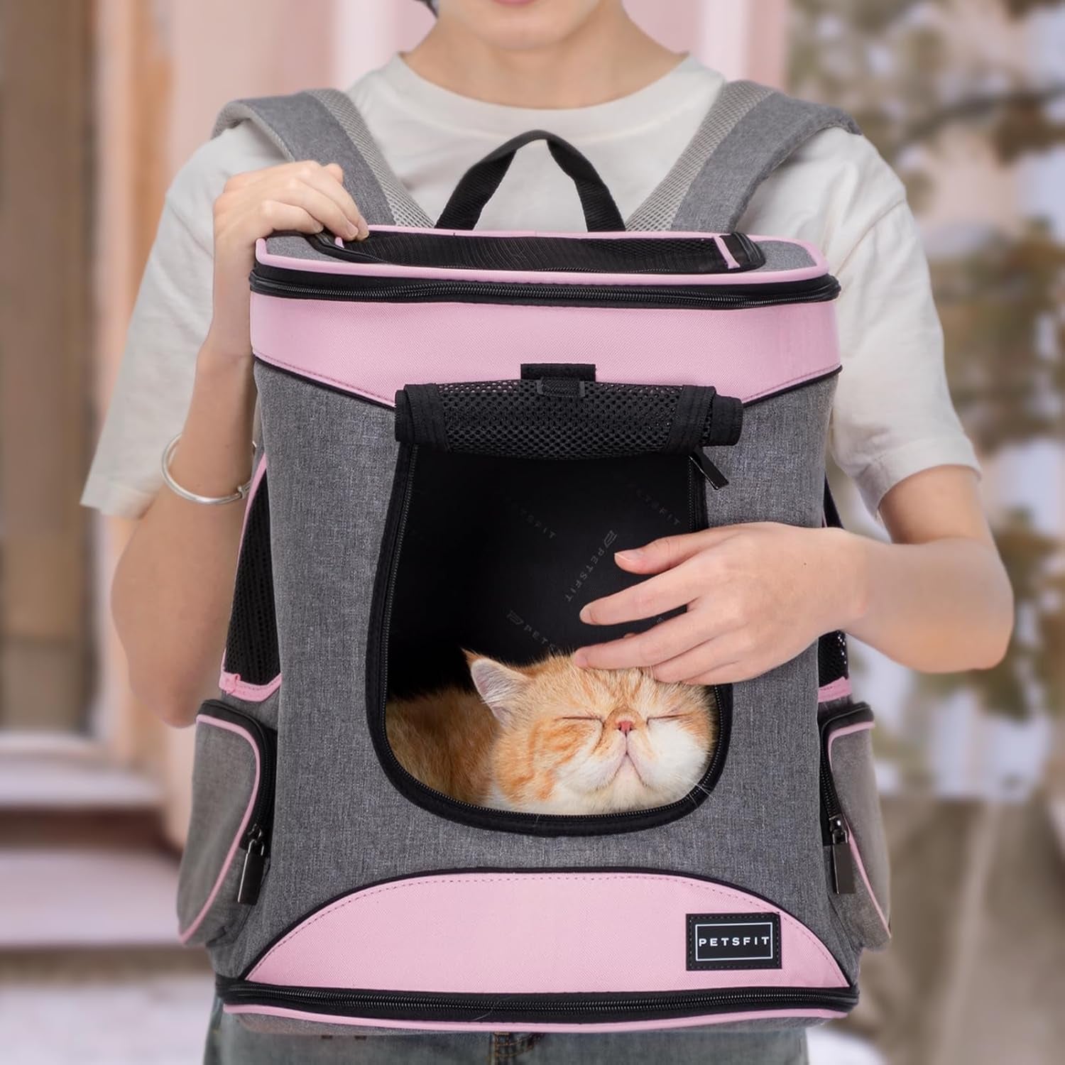 Dog Backpack Carrier with Upgrade Waist Cushion Design to Better Fit the Waist, Suitable for Small and Medium Dogs Cats, and Rabbits up to 18 Pounds