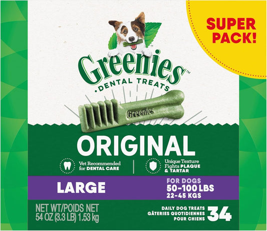 Original Large Natural Dental Care Dog Treats, 54 Oz. Pack (34 Treats)