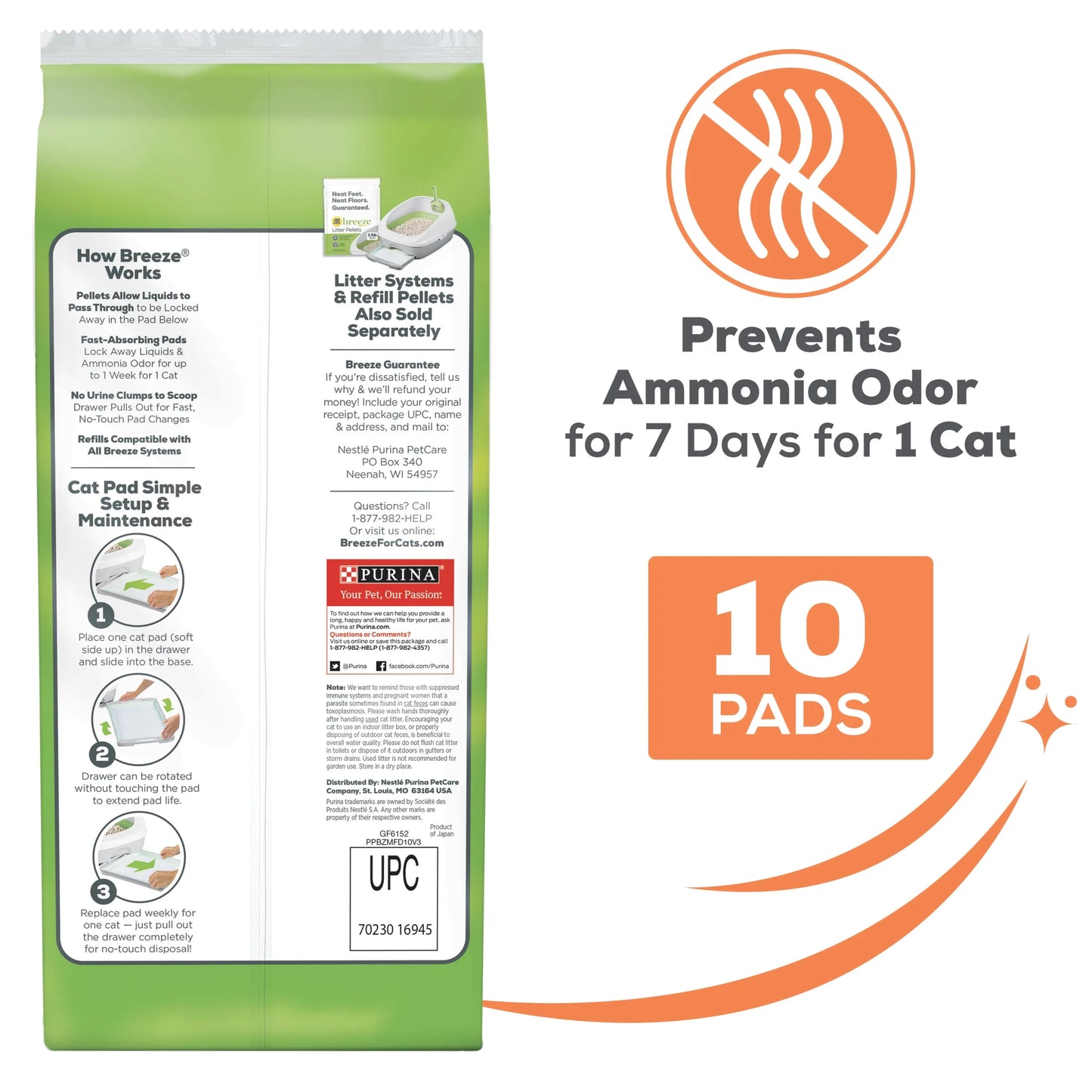 Purina  Breeze Litter System Cat Pad Refills, Breeze Morning Fresh Scent 10Ct. Refill Pack, 10 Ct. Box