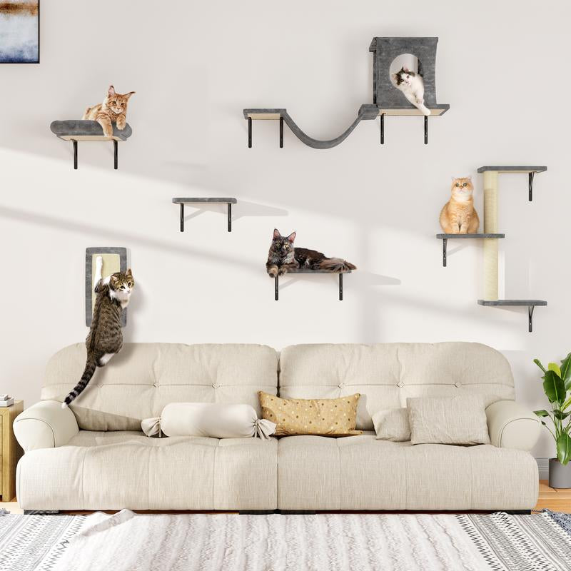 [Mother'S Day Gift] 5-Piece Wall Mounted Cat Climbing Set – Soft House, Cat Scratching Board, Cat Tree, Cat Hammock & Cat Juamping Platform