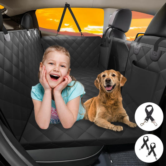 Back Seat Extender for Dogs-Large Space, Dog Car Seat Cover Hard Bottom Holds 400Lbs, Sturdy Backseat Extender for Dogs, Waterproof Dog Hammock for Car Dog Car Bed for Car, SUV, Truck Black