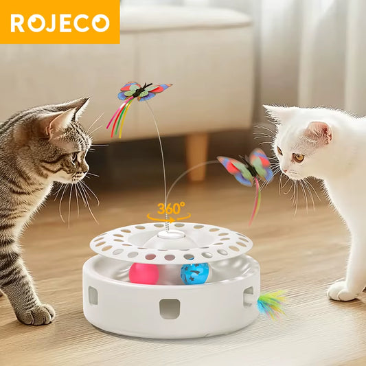 Automatic Cat Toy 3 in 1 Electric Butterfly Teasing Toy Track Balls Ambush Feather Interactive Fun Pet Toy Set Cat Supply