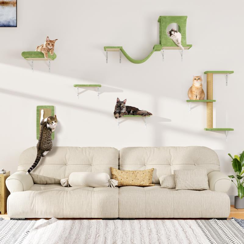 [Mother'S Day Gift] 5-Piece Wall Mounted Cat Climbing Set – Soft House, Cat Scratching Board, Cat Tree, Cat Hammock & Cat Juamping Platform