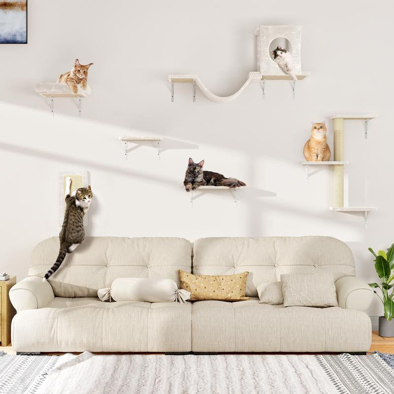[Mother'S Day Gift] 5-Piece Wall Mounted Cat Climbing Set – Soft House, Cat Scratching Board, Cat Tree, Cat Hammock & Cat Juamping Platform