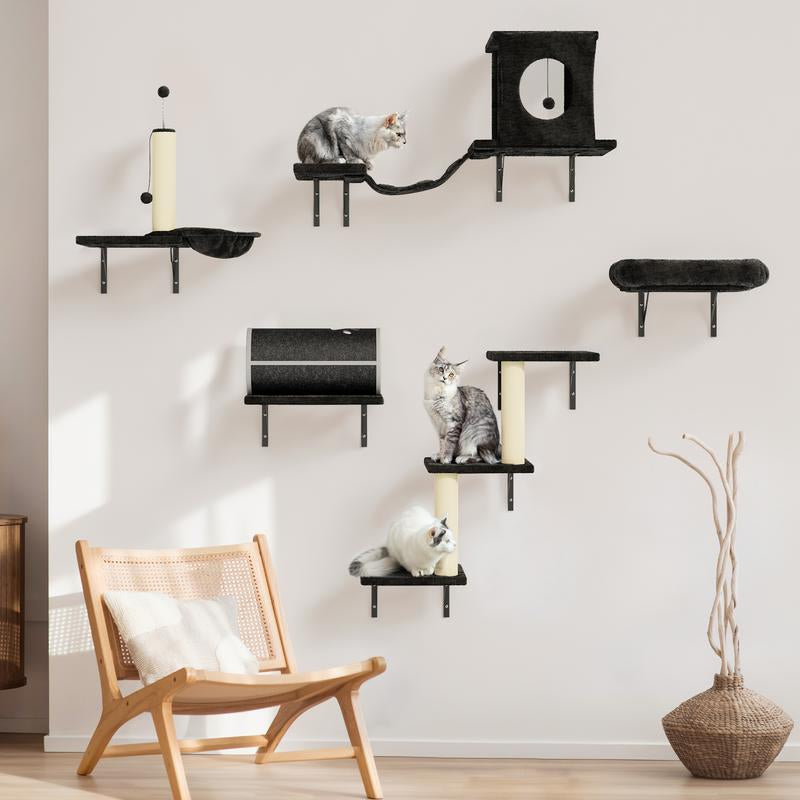 [Mother'S Day Gift] 5-Piece Wall Mounted Cat Climbing Set – Soft House, Cat Scratching Board, Cat Tree, Cat Hammock & Cat Juamping Platform