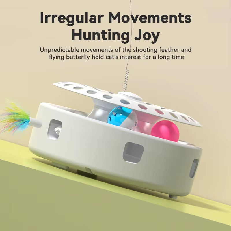 Automatic Cat Toy 3 in 1 Electric Butterfly Teasing Toy Track Balls Ambush Feather Interactive Fun Pet Toy Set Cat Supply