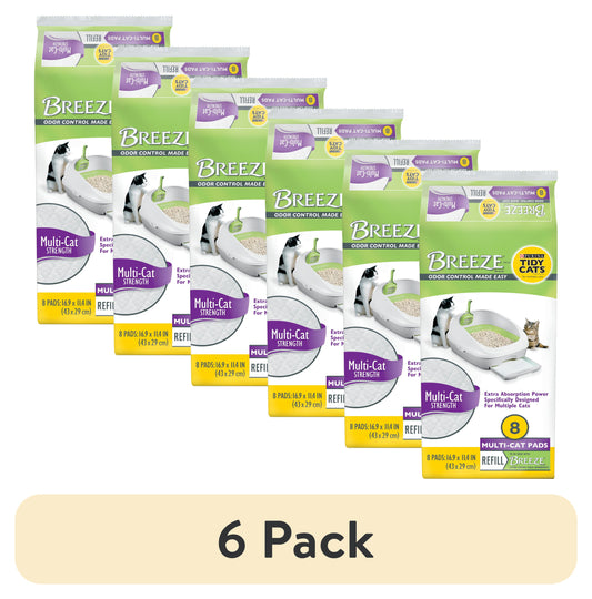 (6 Pack) Purina  Breeze Absorbent Cat Litter Pads, Multi Strength, Odor Control, Refills, 8 Ct. Bag