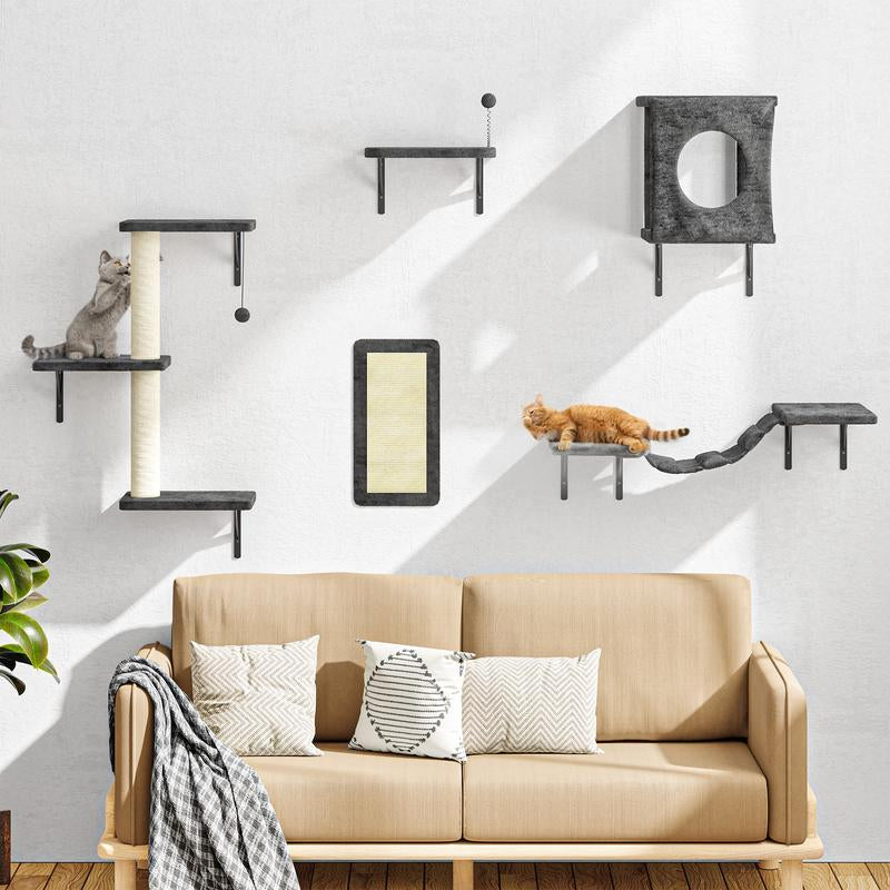 [Mother'S Day Gift] 5-Piece Wall Mounted Cat Climbing Set – Soft House, Cat Scratching Board, Cat Tree, Cat Hammock & Cat Juamping Platform