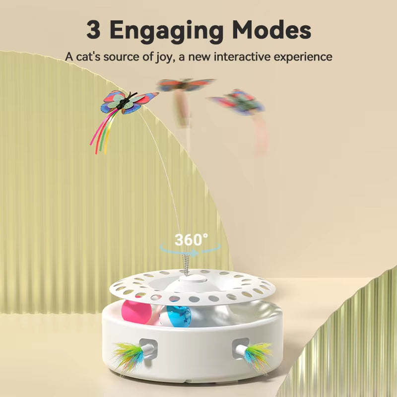 Automatic Cat Toy 3 in 1 Electric Butterfly Teasing Toy Track Balls Ambush Feather Interactive Fun Pet Toy Set Cat Supply