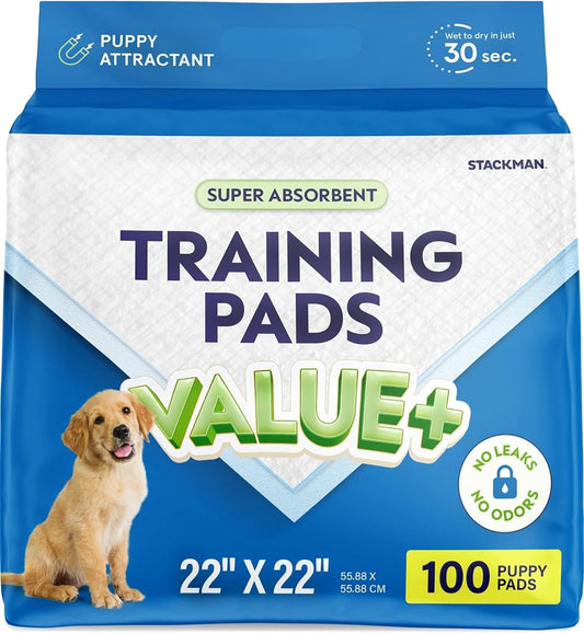Pee Pads for Dog & Puppy Training [100-COUNT] Pet Potty Pads for Small Dogs 22" X 22" Leak-Proof Design - Quick-Dry Surface - Heavy Duty Absorbent Disposable Wee Pad - Dog & Puppy Products Bulk Pack