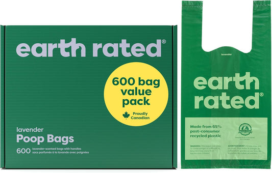 Dog Poop Bags with Handles Value Pack, Easy Tie and Guaranteed Leakproof, Lavender, 600 Handle Bags