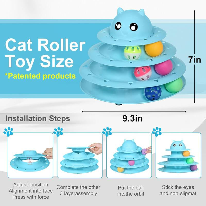 24 PCS Cat Toys, 3-Level Turntable Kitten Toys Set, Interactive Cat Roller Toys for Indoor Cats, Catnip Toys, Cat Teaser Toys, Mice Toys, Spring Toys, Various Ball Toys for Kitty Interactive Chirping