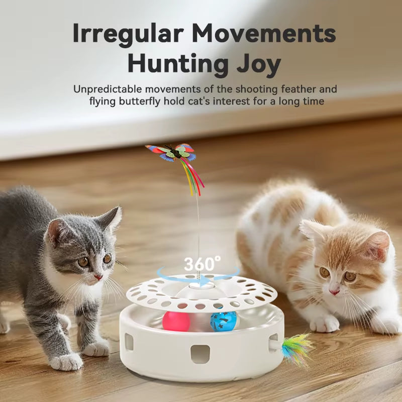 Automatic Cat Toy 3 in 1 Electric Butterfly Teasing Toy Track Balls Ambush Feather Interactive Fun Pet Toy Set Cat Supply
