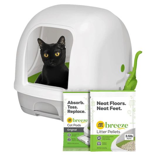 Purina  Breeze Hooded Cat Litter Box Starter Kit, Absorbent Pads, Pellets, Low Dust, 1 Kit