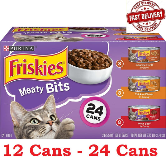 12/24 Pack Friskies Gravy Wet Cat Food Variety Pack, 5.5 Oz Cans