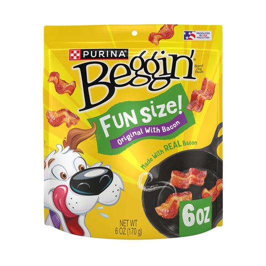Purina  with Real Meat Dog Treats, Fun Size Original with Bacon Flavor, 6 Oz Pouch