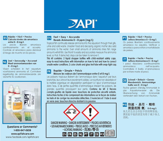AMMONIA 130-Test Freshwater and Saltwater Aquarium Water Test Kit