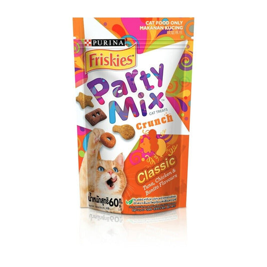 6X Friskies Party Mix Purina Crunch Cat Treats Snack Classic Flavor Feline 60G