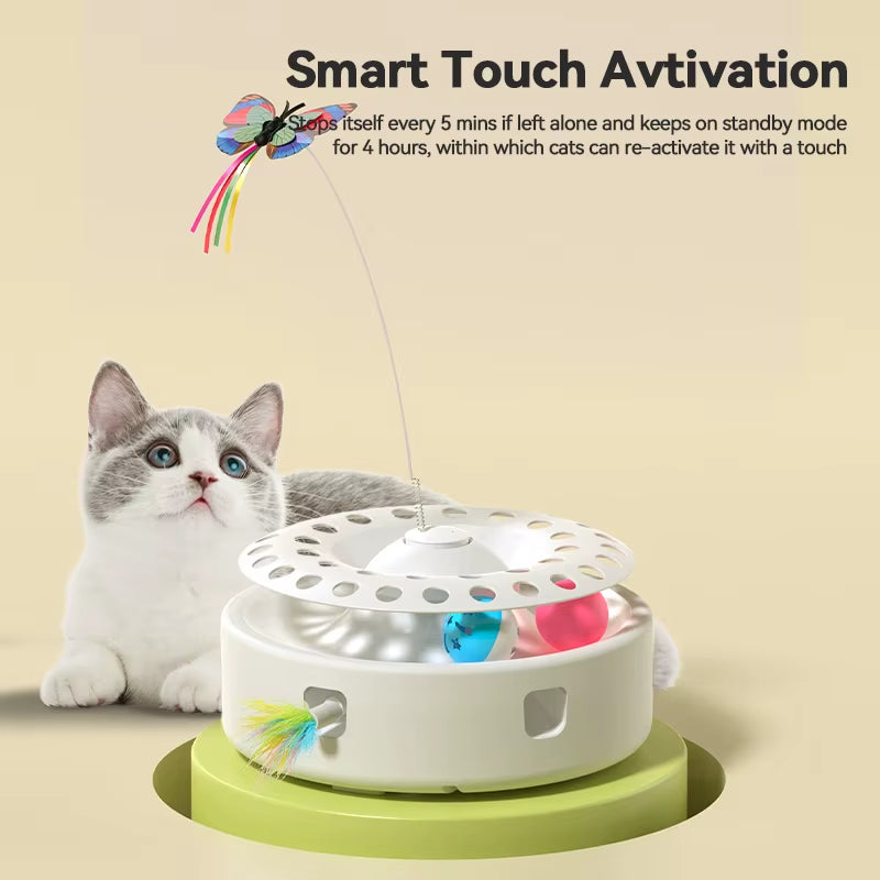 Automatic Cat Toy 3 in 1 Electric Butterfly Teasing Toy Track Balls Ambush Feather Interactive Fun Pet Toy Set Cat Supply