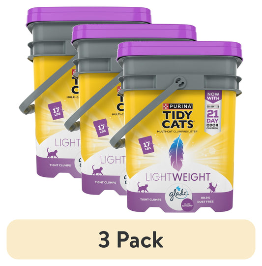 (3 Pack) Purina  Lightweight Clumping Cat Litter, Glade Clean Blossom, Low Dust, 17 Lb. Pail