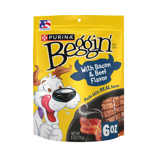 Purina  Strips Dog Treats with Real Bacon & Beef Flavors Tender Chews, 6 Oz Pouch