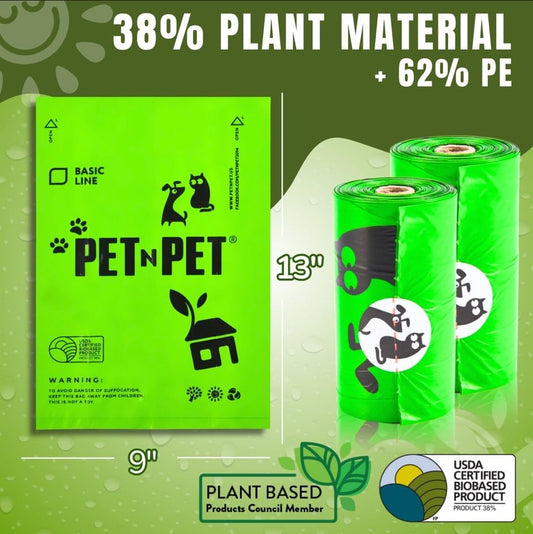 Dog Poop Bags, 38% Plant-Based, USDA Certified, Leak-Proof Dog Bags Refill Rolls for Small & Large Doggy, Cat Litter Waste & Doggie Poo (1080 Count, Unscented, Green)