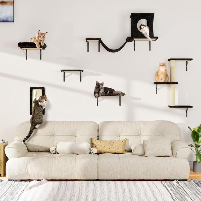 [Mother'S Day Gift] 5-Piece Wall Mounted Cat Climbing Set – Soft House, Cat Scratching Board, Cat Tree, Cat Hammock & Cat Juamping Platform