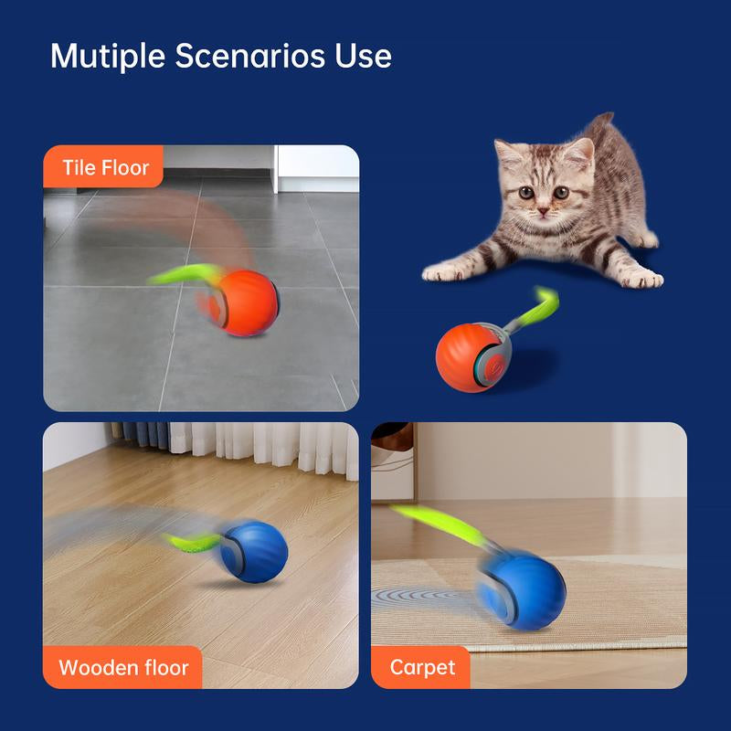 [A] Electric Rolling Toy Ball for Pets,New Year Gift -Self Rotating Fun for Cats, USB Rechargeable Cat Toy, TPR Soft Gel, Safe Chew Material, Interactive Cat Toys Interactive Bouncing Ball Cat Scratch Toy Keep Dog Gravity Ball