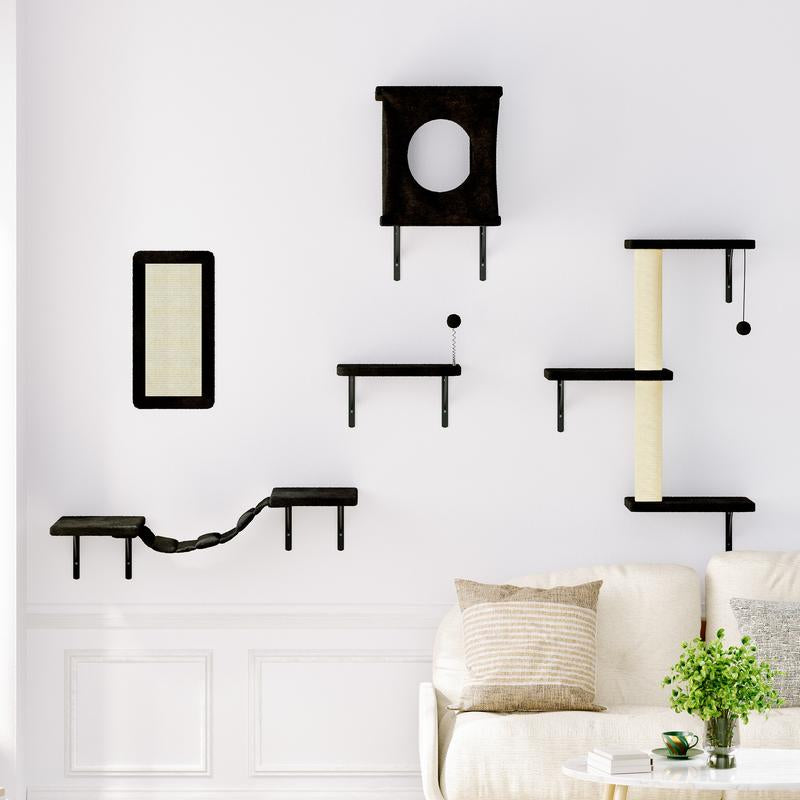 [Mother'S Day Gift] 5-Piece Wall Mounted Cat Climbing Set – Soft House, Cat Scratching Board, Cat Tree, Cat Hammock & Cat Juamping Platform