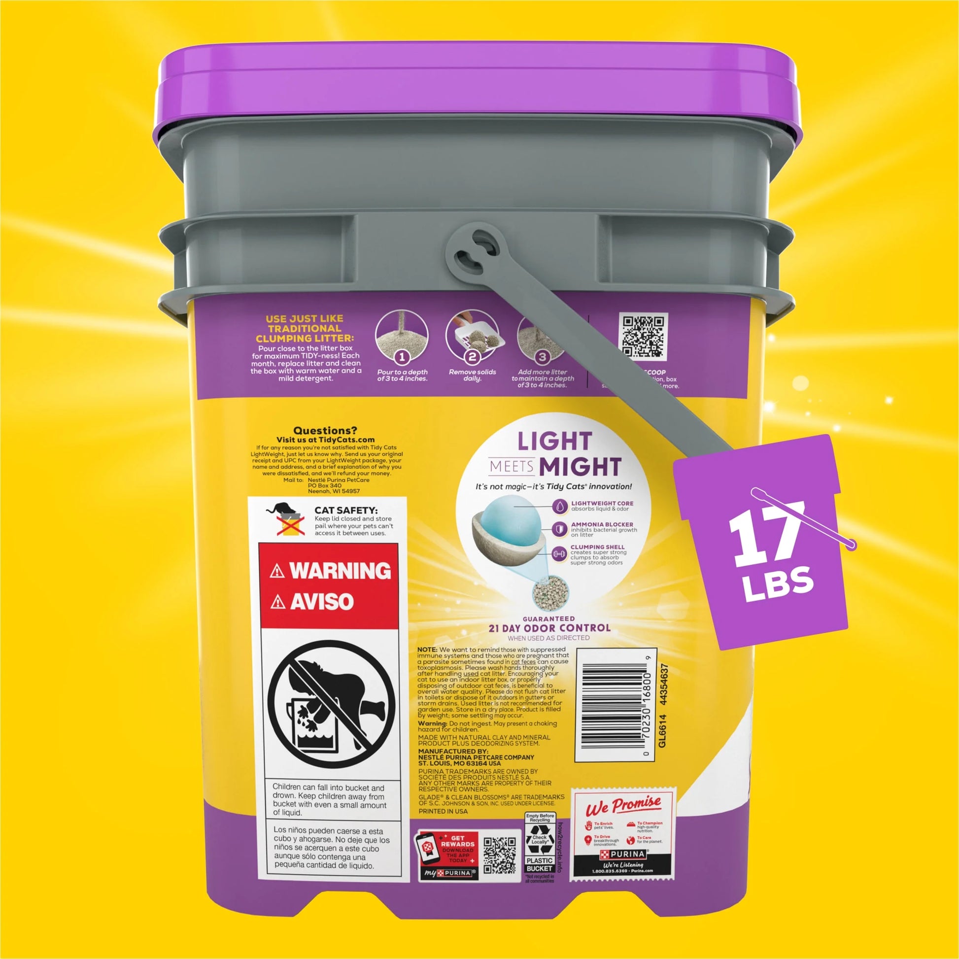 (3 Pack) Purina  Lightweight Clumping Cat Litter, Glade Clean Blossom, Low Dust, 17 Lb. Pail