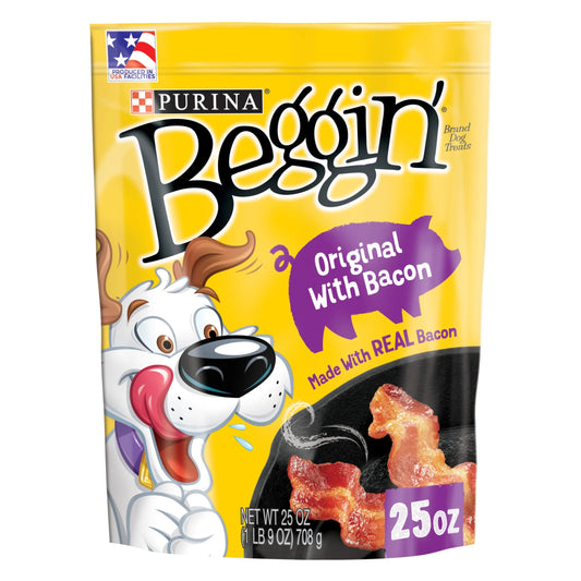 Purina  Strips Dog Treats Original with Real Bacon Flavor Tender Chews, 25 Oz Pouch