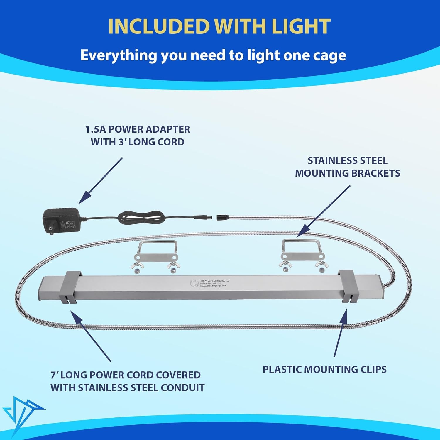 - Bird Cage Light for Soft Bill & Hook Bill Birds- Full Spectrum LED Pet Lamp (24" Hookbill Light)
